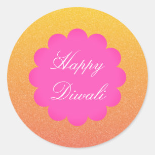 Sticker Rond Joyeux Diwali Elegant Gold Rose