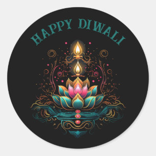 Sticker Rond Joyeux Diwali Hindu À La Fête Des Lumières