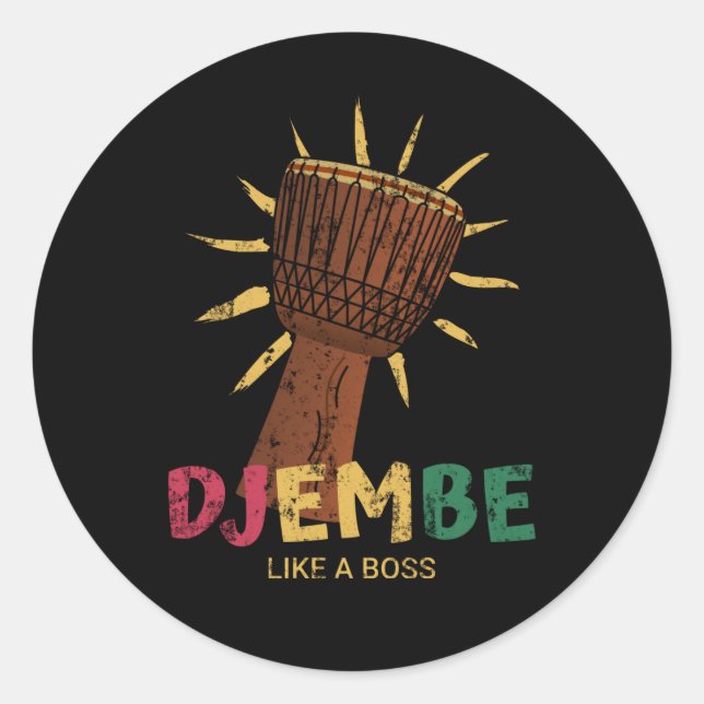 Sticker Rond Joyeux Djembe comme un patron African Drum (Devant)