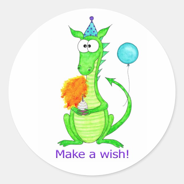 Sticker Rond Joyeux dragon d'anniversaire (Devant)