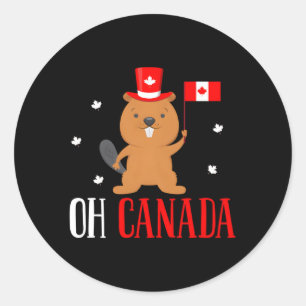 Sticker Rond Joyeux drapeau canadien de la marmotte