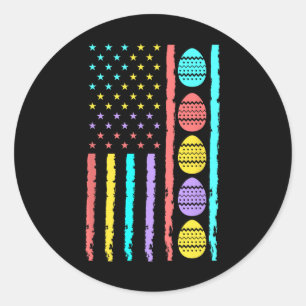 Sticker Rond Joyeux Drapeau de Pâques chasse aux oeufs Patrioti