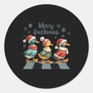 Sticker Rond Joyeux Duckmas Drôle Amoureux de canard Santa Hat 