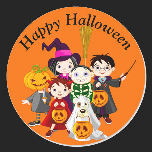 Sticker Rond Joyeux enfants d'Halloween en costume