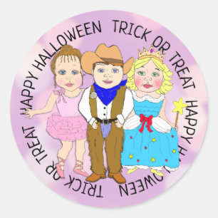 Sticker Rond Joyeux Enfants violets d'Halloween en costumes