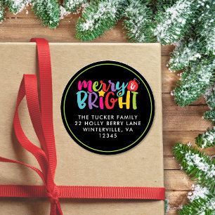 Sticker Rond Joyeux et brillant coloré Ornament de Noël Adresse
