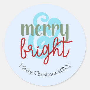 Sticker Rond Joyeux et brillant Noël Année Bleu mignon