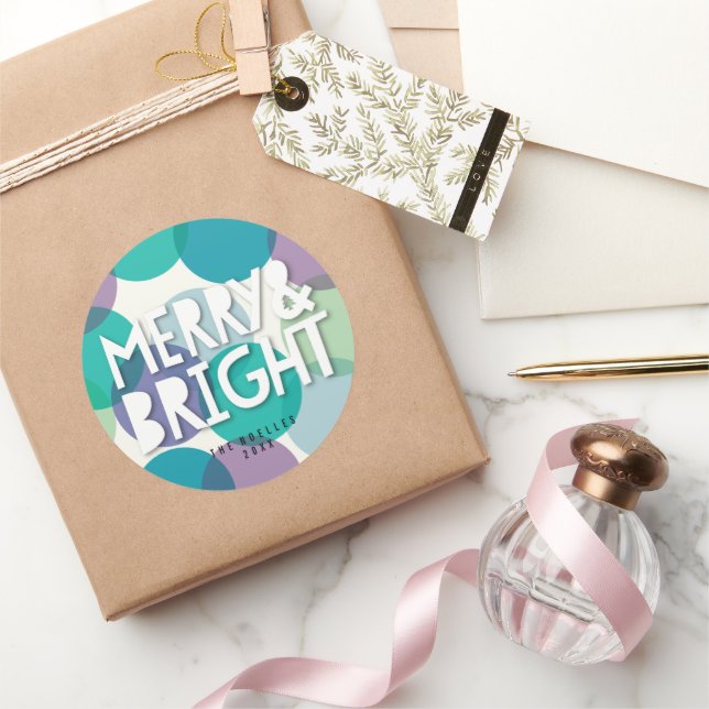 Sticker Rond Joyeux et brillant Turquoise pourpre points Confet (Cadeaux)