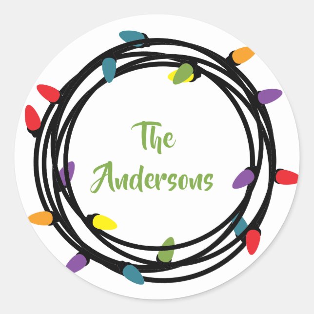 Sticker Rond Joyeux et brillants feux de Noël (Devant)