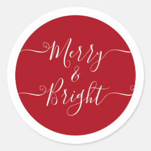 Sticker Rond Joyeux Et Lumineux   Caligraphie moderne Noël roug