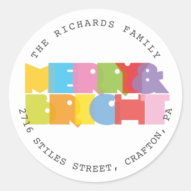 Sticker Rond Joyeux Et Lumineux Fêtes De Noël Adresse De Retour (Devant)