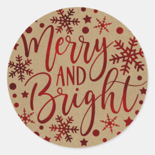 Sticker Rond Joyeux et lumineux flocons de neige rouges de Noël