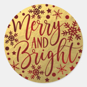 Sticker Rond Joyeux et lumineux flocons de neige rouges de Noël
