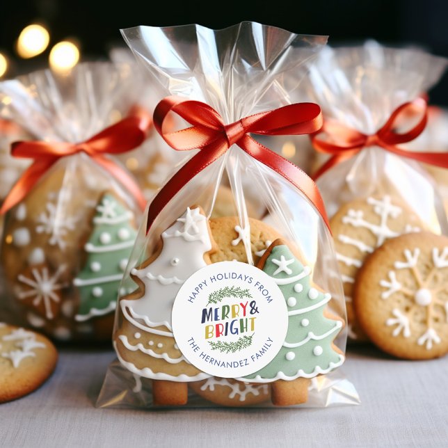 Sticker Rond Joyeux et Lumineux Joyeuses Fêtes (Créateur téléchargé)