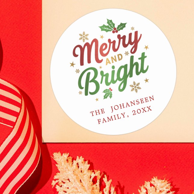 Sticker Rond Joyeux et lumineux Noël moderne rouge et vert (Créateur téléchargé)