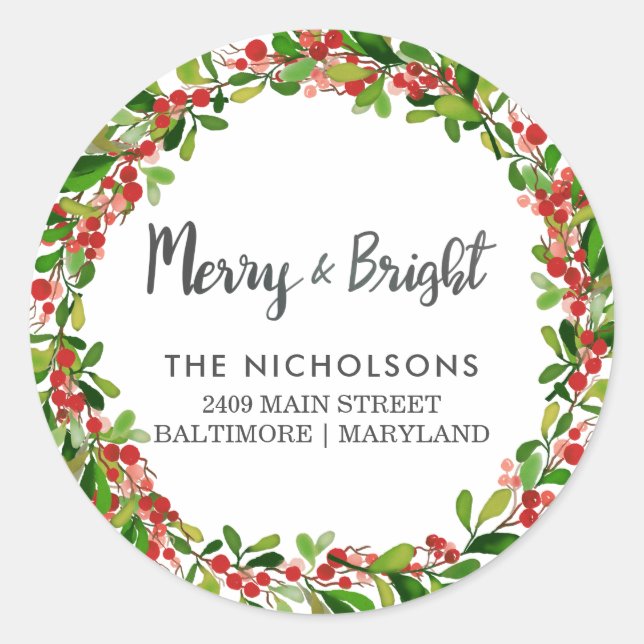 Sticker Rond Joyeux Et Lumineux Script | Adresse de retour de v (Devant)