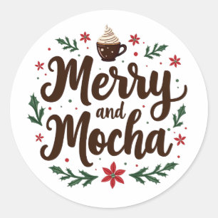 Sticker Rond Joyeux et Mocha Boire Noël Café Noël Noël Noël Noë