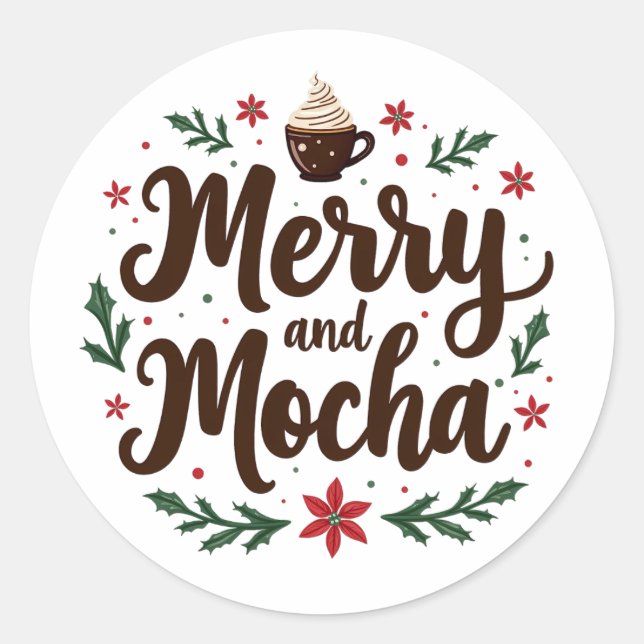 Sticker Rond Joyeux et Mocha Boire Noël Café Noël Noël Noël Noë (Devant)