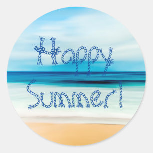 Sticker Rond Joyeux été plage de sable de plage marine océan