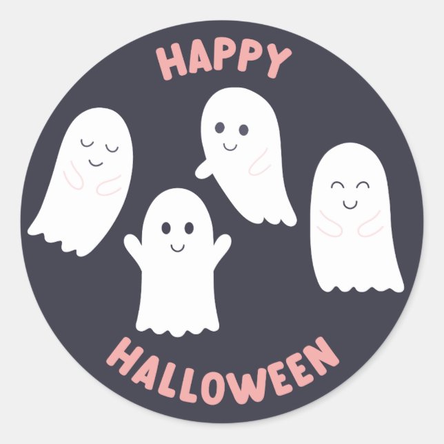 Sticker Rond Joyeux Fantômes conviviaux d'Halloween (Devant)