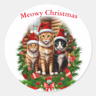 Sticker Rond Joyeux félins de Noël