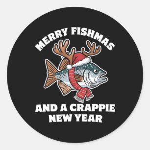 Sticker Rond Joyeux Fishmas Et Un Pun De Pêche De Nouvel An Cra
