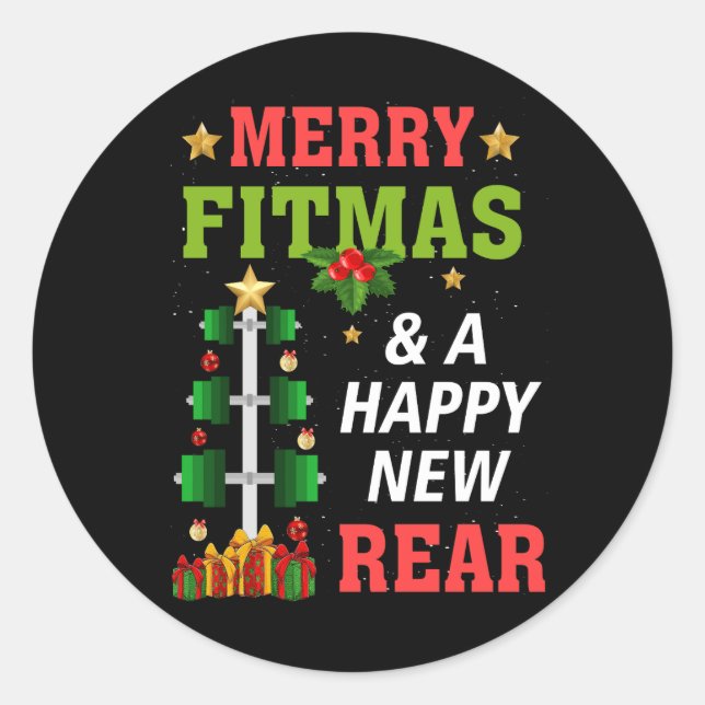 Sticker Rond Joyeux Fitmas Et Une Bonne Nouvelle Année De Fitne (Devant)