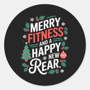 Sticker Rond Joyeux Fitness Et Un Nouveau Dos Heureux Fitmas No