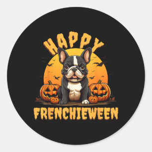 Sticker Rond Joyeux Frenchieween Bouledogue Français Halloween