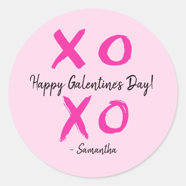 Sticker Rond Joyeux Galentine's Day rose Personnalisé XOXO - (Devant)