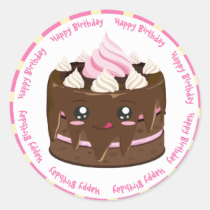 Sticker Rond Joyeux gâteau au chocolat kawaii anniversaire