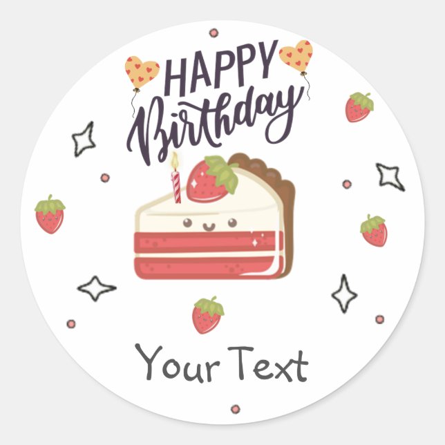 Sticker Rond Joyeux gâteau de fête colorée d'anniversaire (Devant)