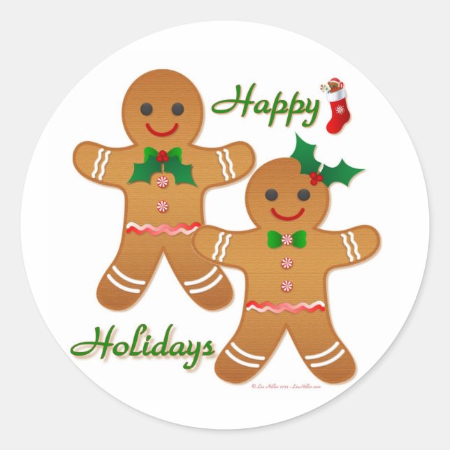 Sticker Rond Joyeux Gingerbread Homme Garçon Girl (Devant)