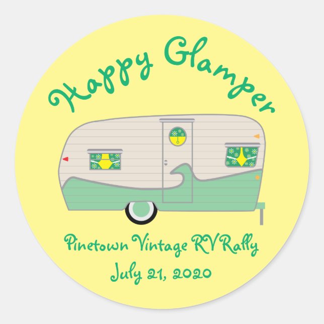 Sticker Rond Joyeux Glamper Green Vintage (Devant)