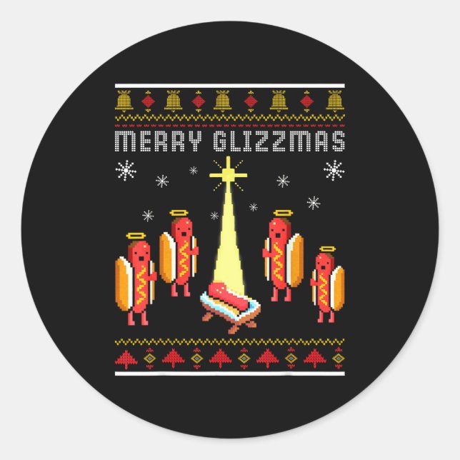 Sticker Rond Joyeux Glizzmas Hot Dog Drôle Ugly Christmas Sweat (Devant)