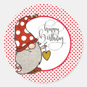 Sticker Rond Joyeux Gnome d'anniversaire