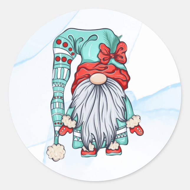 Sticker Rond Joyeux Gnome de Noël avec un cou (Devant)