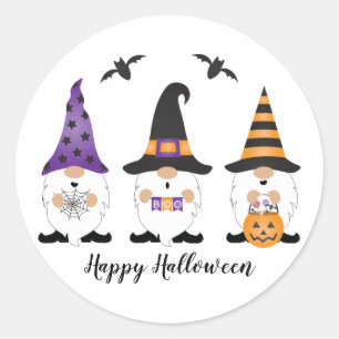 Sticker Rond Joyeux Gnomes d'Halloween violet orange
