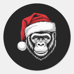 Sticker Rond Joyeux Gorilla Père Noël Sur Gorilla Christmas