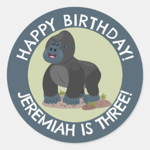 Sticker Rond Joyeux gorille personnalisées dessin animé anniver