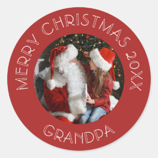 Sticker Rond Joyeux grand-père de Noël | Père Noël Red Photo