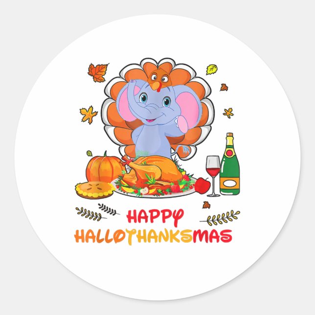 Sticker Rond Joyeux Hallo Elephant Boire Vin Merci Cadeau (Devant)