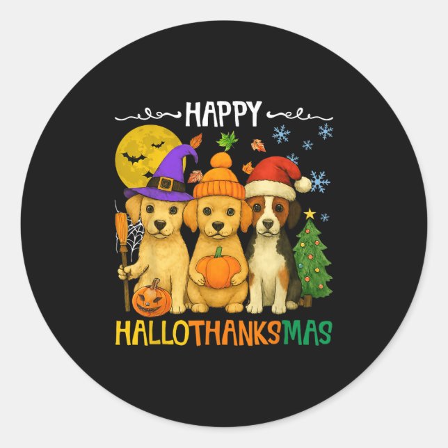 Sticker Rond Joyeux Hallothanksmas Amoureux de les chiens Funny (Devant)