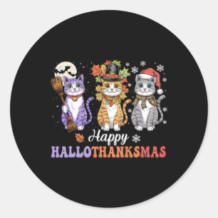 Sticker Rond Joyeux Hallothanksmas Chemises Chats Lover Hallowe