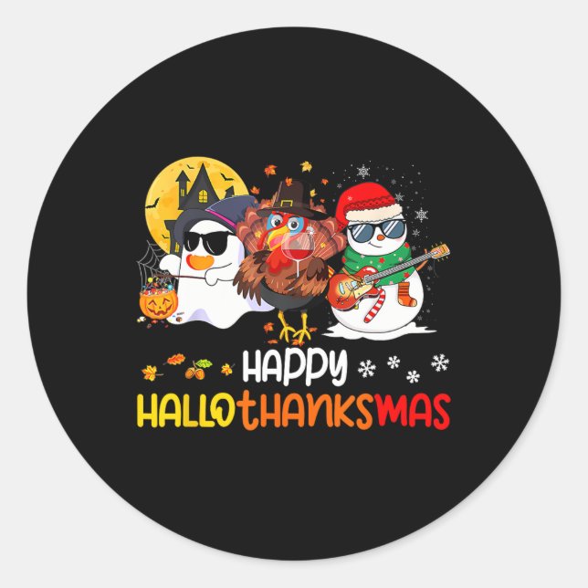 Sticker Rond Joyeux Hallothanksmas mignon fantôme Halloween Tha (Devant)
