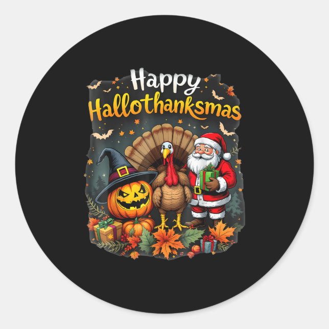 Sticker Rond Joyeux Hallothanksmas Thanksgiving Halloween Joyeu (Devant)