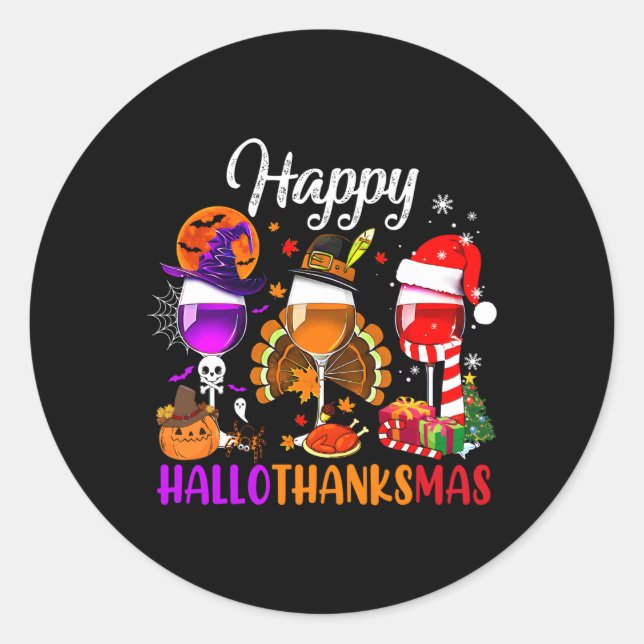 Sticker Rond Joyeux Hallothanksmas Vins Lunettes Sorcière Père  (Devant)