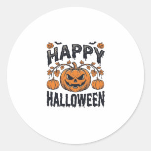Sticker Rond Joyeux Halloween Citrouille Design de Gravure Vint