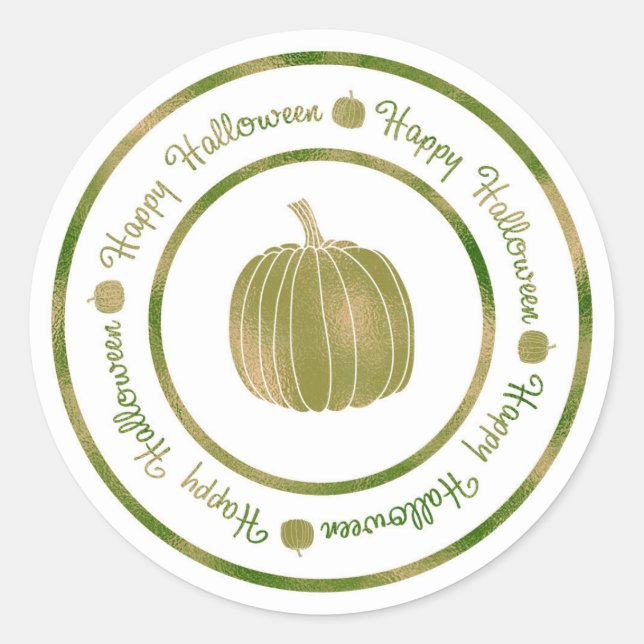 Sticker Rond Joyeux Halloween & Citrouille Green Shine Glam ten (Devant)