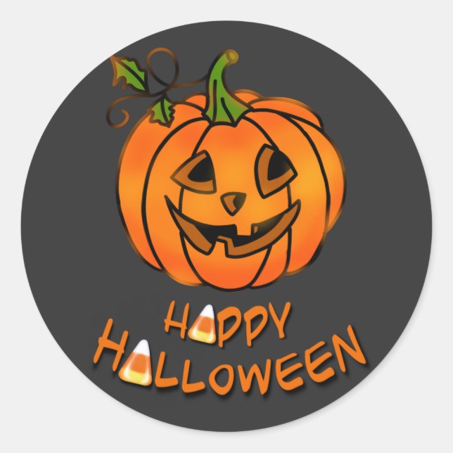 Sticker Rond Joyeux Halloween | CITROUILLE | maïs-bonbons (Devant)